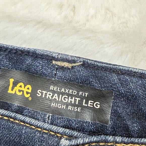 Lee Relaxed Fit Straight Leg Jeans Womens Size 12 Mid Rise Stretch Blue - Picture 15 of 16